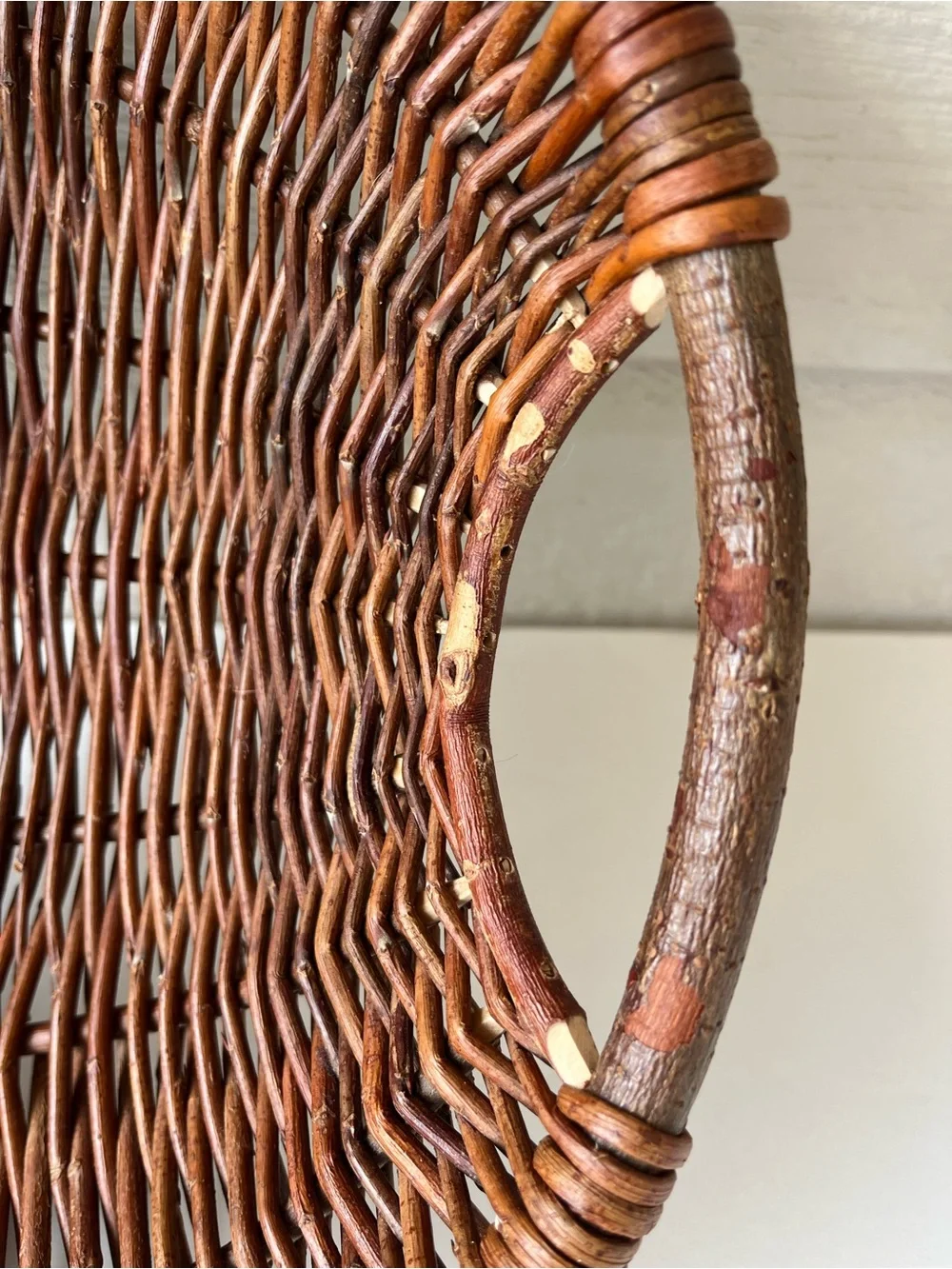 Handwoven Round Rattan Winnowing Basket in Warm Brown 14”